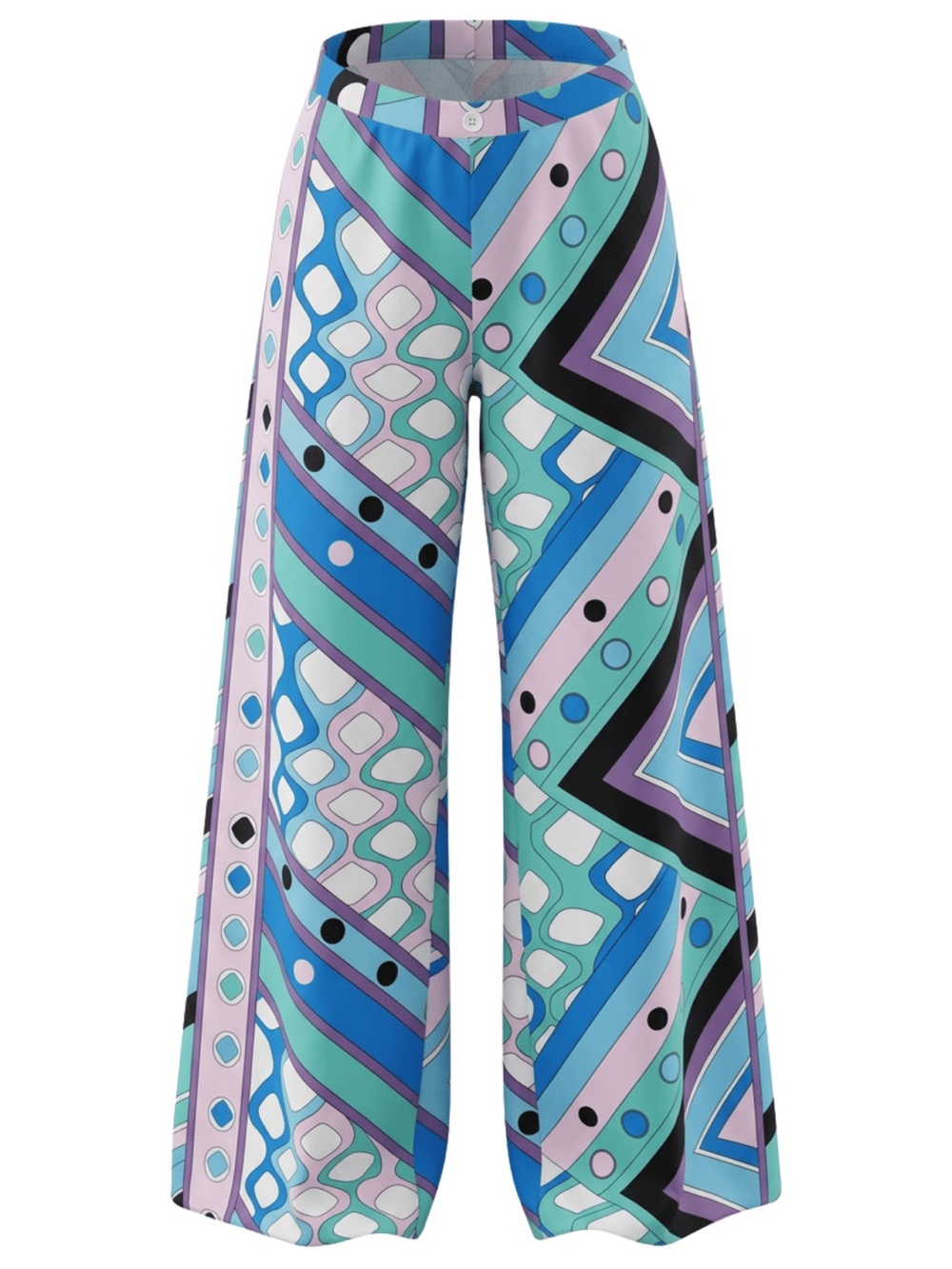 Wide-Leg Geometric Print Pants in Blue, Mint & Lavender